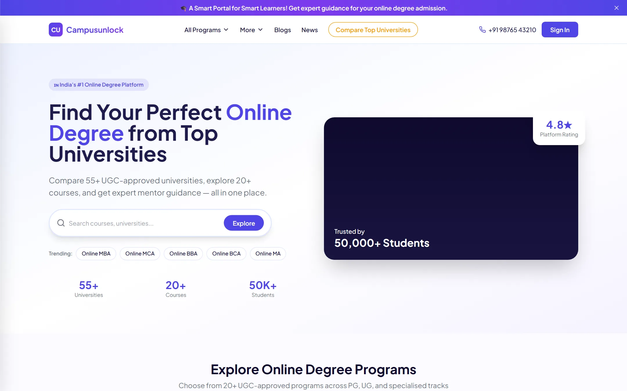 Screenshot of the Campus Unlock website