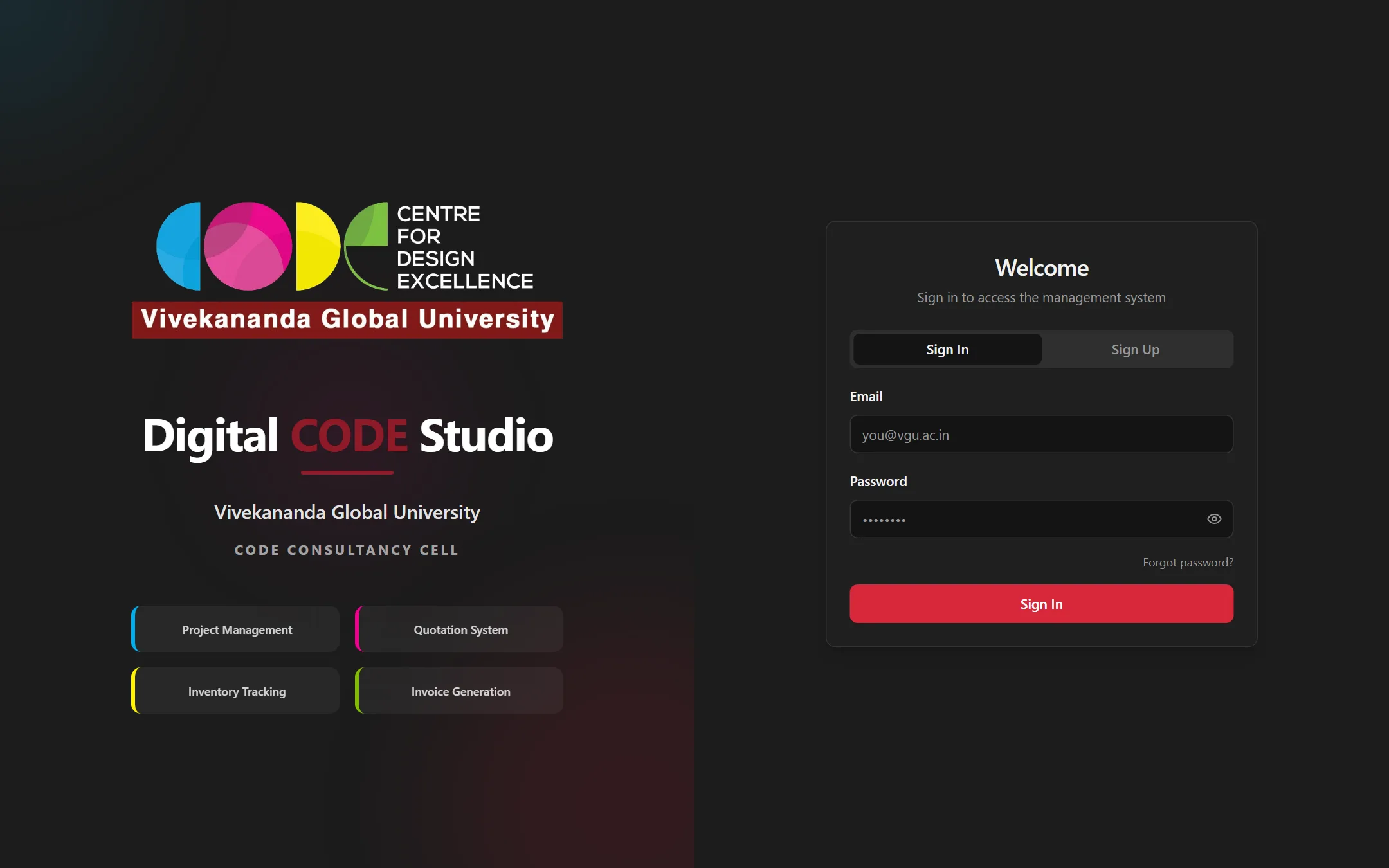 Screenshot of the VGU Code Studio website